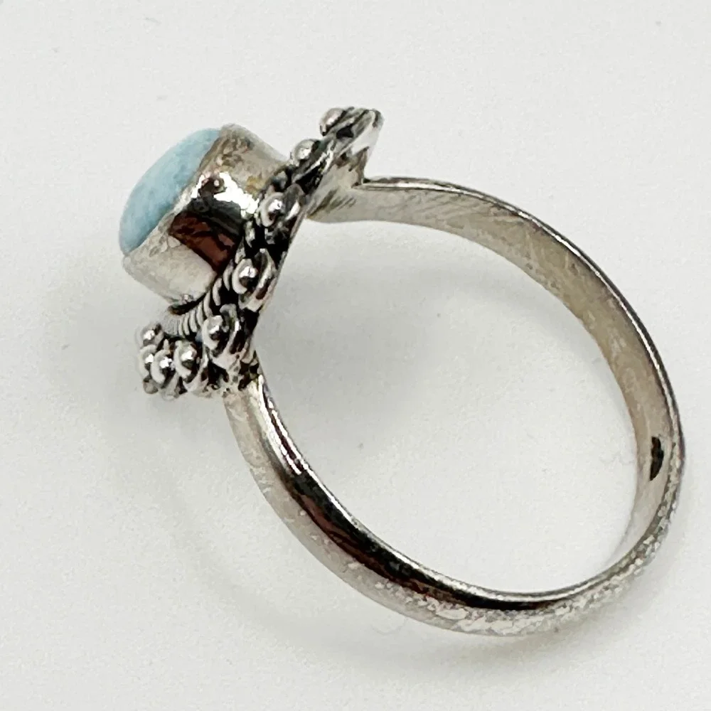 NEW Larimar Teadrop Cut .925 Sterling Silver Ring‎ Sz 8 Bezel Southwestern